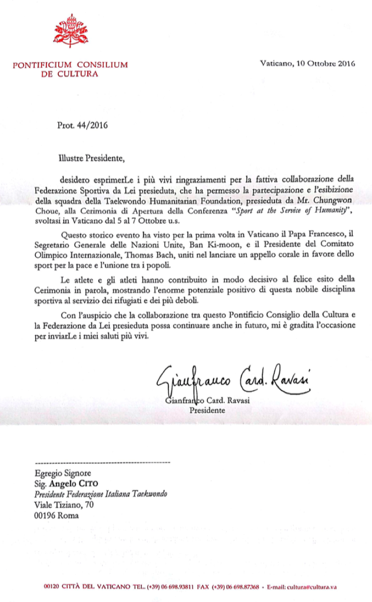 THF: Lettera del Presidente del Pontificio Consiglio della Cultura